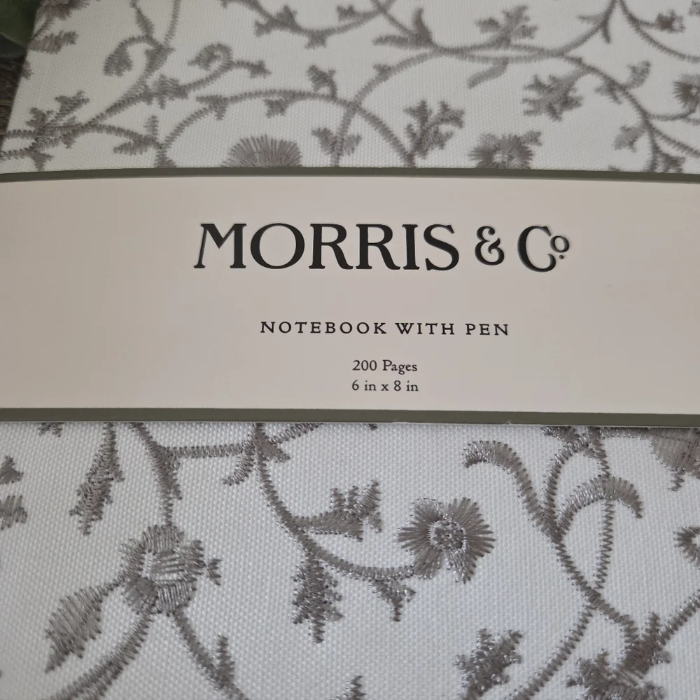 Morris & Co White Floral Notebook with Gray Pattern and Pen